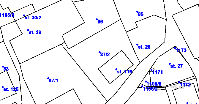 Parcela st. 87/2 v KÚ Sklené nad Oslavou, Katastrální mapa
