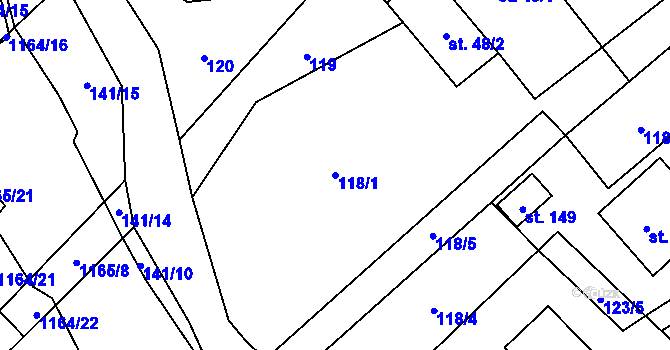 Parcela st. 118/1 v KÚ Sklené nad Oslavou, Katastrální mapa