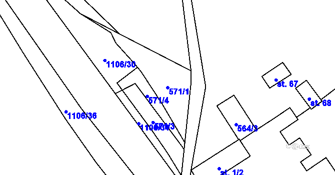 Parcela st. 571/1 v KÚ Sklené nad Oslavou, Katastrální mapa