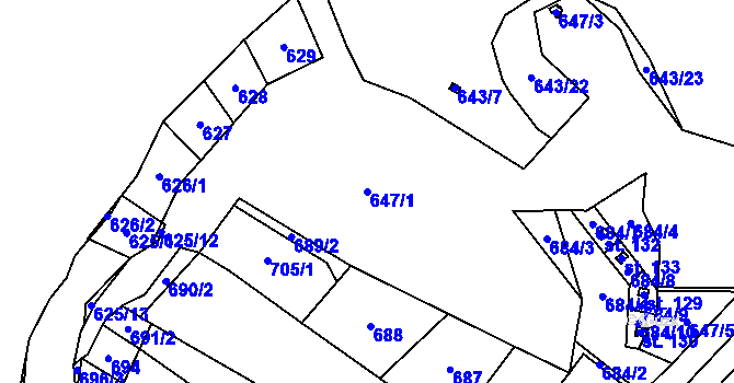 Parcela st. 647/1 v KÚ Sklené nad Oslavou, Katastrální mapa