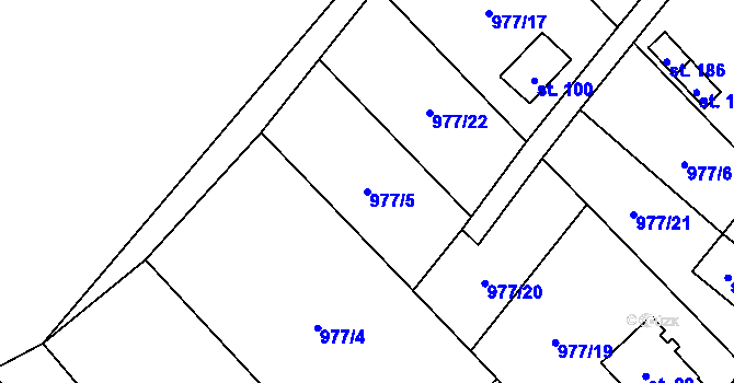 Parcela st. 977/5 v KÚ Sklené nad Oslavou, Katastrální mapa