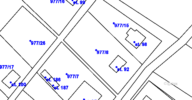 Parcela st. 977/8 v KÚ Sklené nad Oslavou, Katastrální mapa