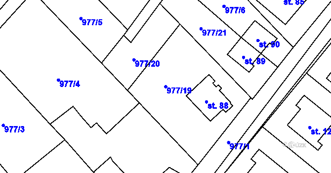 Parcela st. 977/19 v KÚ Sklené nad Oslavou, Katastrální mapa