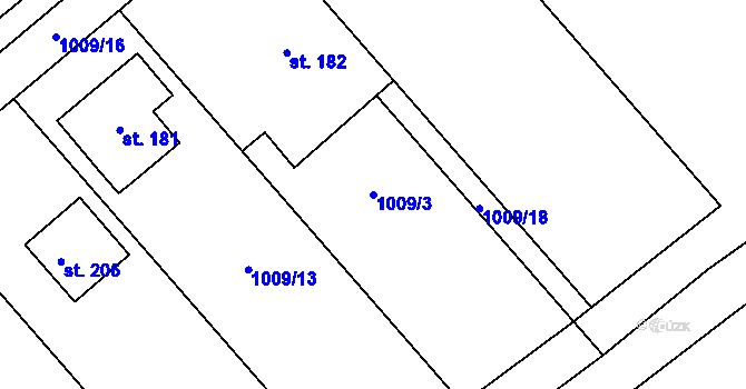 Parcela st. 1009/3 v KÚ Sklené nad Oslavou, Katastrální mapa