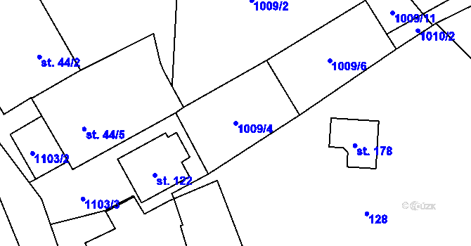 Parcela st. 1009/4 v KÚ Sklené nad Oslavou, Katastrální mapa