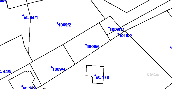 Parcela st. 1009/6 v KÚ Sklené nad Oslavou, Katastrální mapa