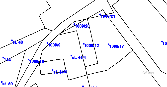 Parcela st. 1009/12 v KÚ Sklené nad Oslavou, Katastrální mapa
