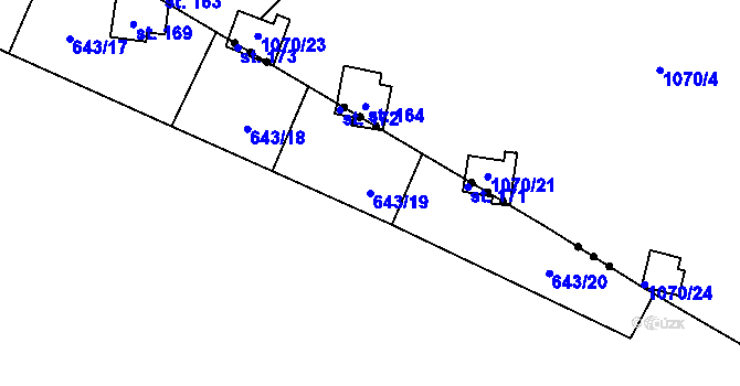 Parcela st. 643/19 v KÚ Sklené nad Oslavou, Katastrální mapa