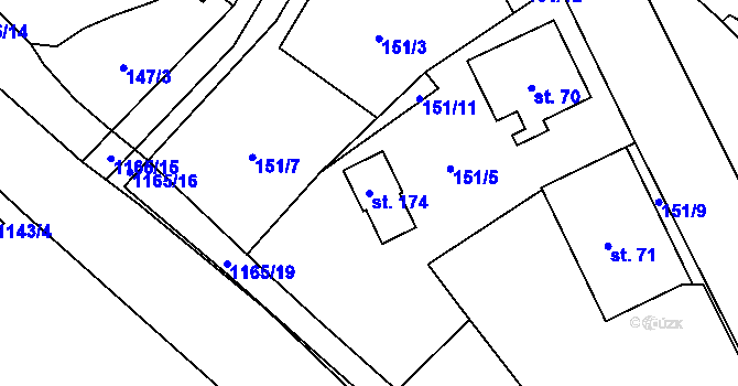 Parcela st. 174 v KÚ Sklené nad Oslavou, Katastrální mapa
