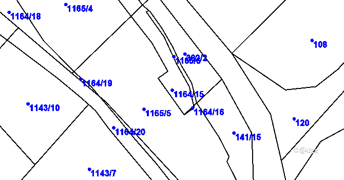 Parcela st. 1164/15 v KÚ Sklené nad Oslavou, Katastrální mapa