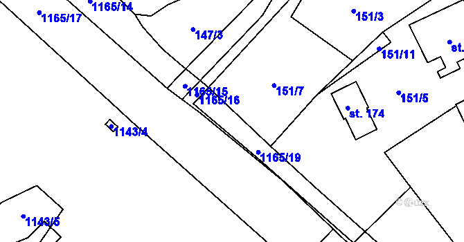 Parcela st. 1165/18 v KÚ Sklené nad Oslavou, Katastrální mapa