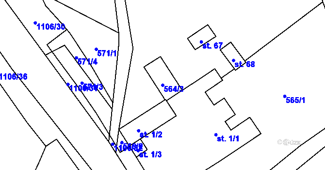 Parcela st. 564/3 v KÚ Sklené nad Oslavou, Katastrální mapa