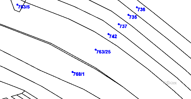 Parcela st. 763/25 v KÚ Sklené nad Oslavou, Katastrální mapa