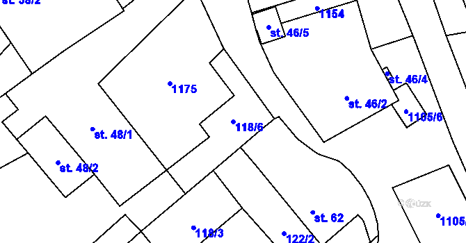 Parcela st. 118/6 v KÚ Sklené nad Oslavou, Katastrální mapa