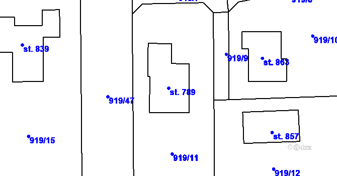 Parcela st. 789 v KÚ Sklenov, Katastrální mapa
