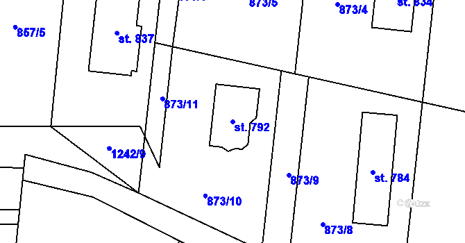 Parcela st. 792 v KÚ Sklenov, Katastrální mapa