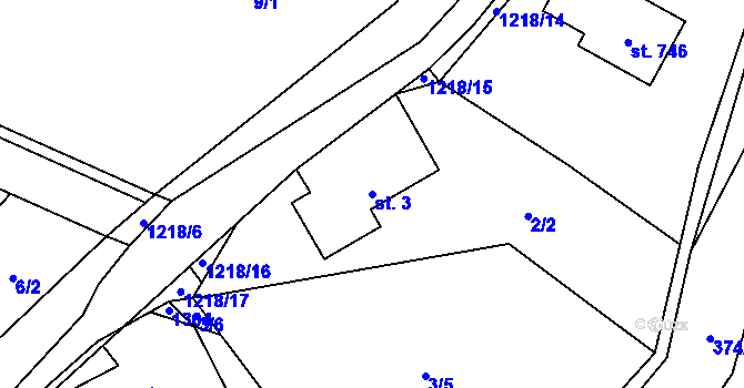 Parcela st. 3 v KÚ Sklenov, Katastrální mapa