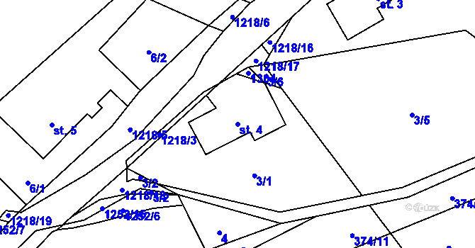 Parcela st. 4 v KÚ Sklenov, Katastrální mapa