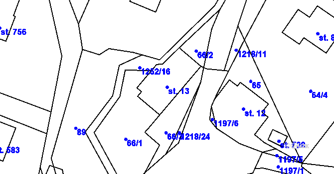 Parcela st. 13 v KÚ Sklenov, Katastrální mapa