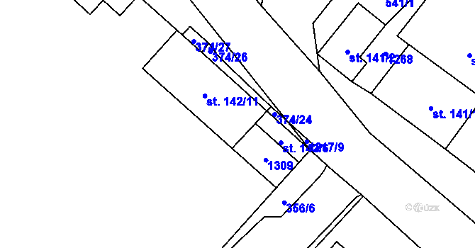 Parcela st. 142/7 v KÚ Sklenov, Katastrální mapa