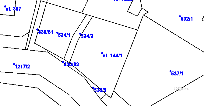 Parcela st. 144/1 v KÚ Sklenov, Katastrální mapa