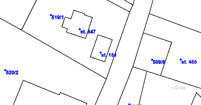 Parcela st. 151 v KÚ Sklenov, Katastrální mapa