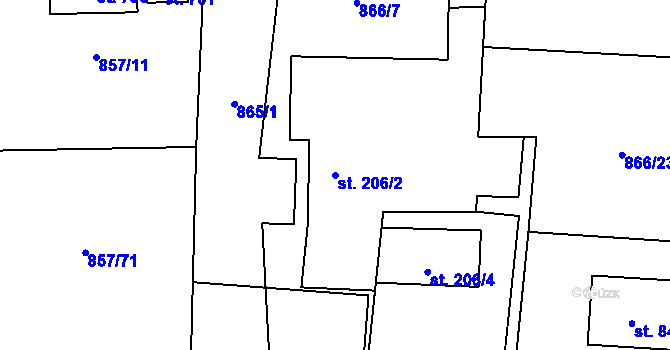 Parcela st. 206/2 v KÚ Sklenov, Katastrální mapa