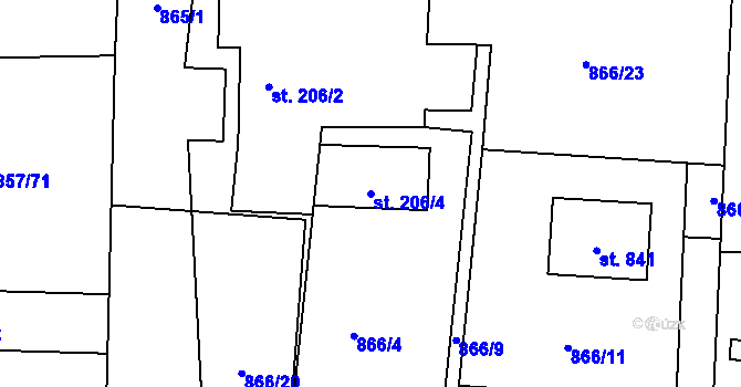 Parcela st. 206/4 v KÚ Sklenov, Katastrální mapa