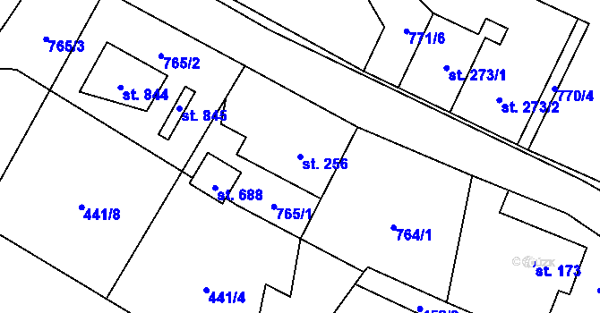 Parcela st. 256 v KÚ Sklenov, Katastrální mapa