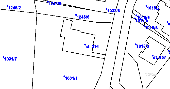 Parcela st. 316 v KÚ Sklenov, Katastrální mapa
