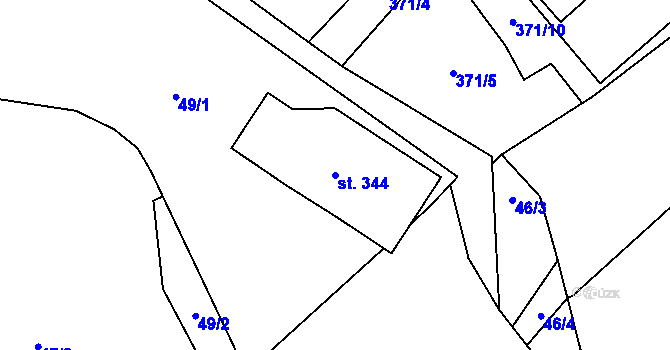 Parcela st. 344 v KÚ Sklenov, Katastrální mapa