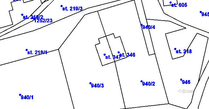 Parcela st. 347 v KÚ Sklenov, Katastrální mapa