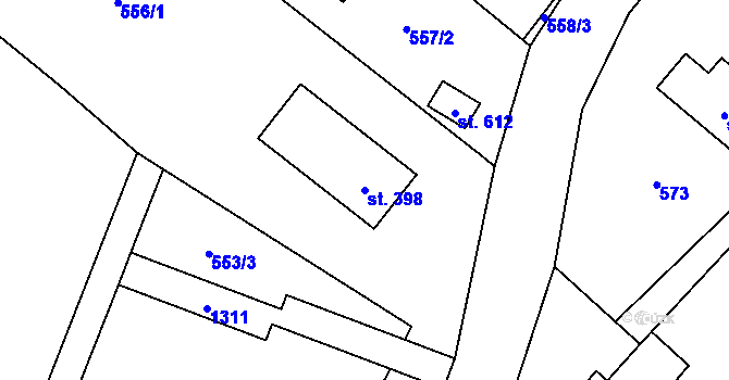 Parcela st. 398 v KÚ Sklenov, Katastrální mapa