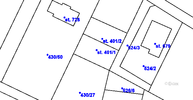Parcela st. 401/1 v KÚ Sklenov, Katastrální mapa
