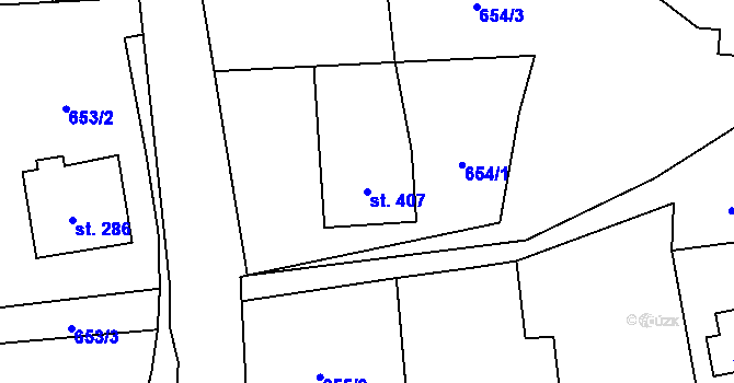 Parcela st. 407 v KÚ Sklenov, Katastrální mapa