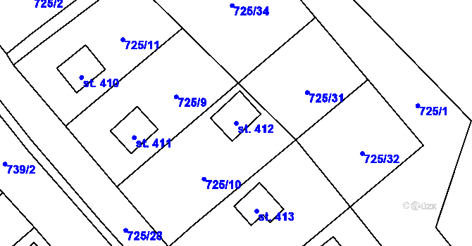 Parcela st. 412 v KÚ Sklenov, Katastrální mapa