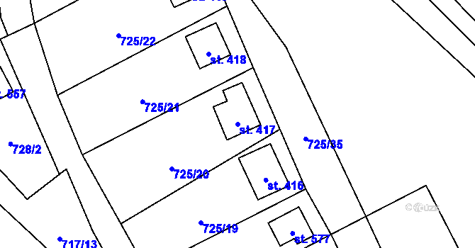 Parcela st. 417 v KÚ Sklenov, Katastrální mapa