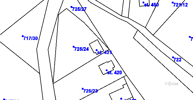 Parcela st. 421 v KÚ Sklenov, Katastrální mapa