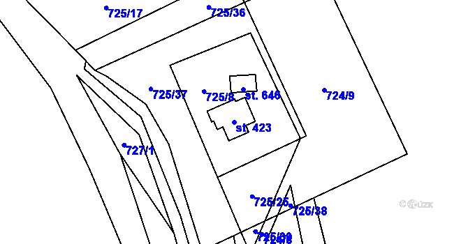 Parcela st. 423 v KÚ Sklenov, Katastrální mapa