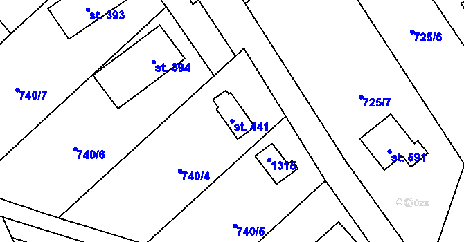 Parcela st. 441 v KÚ Sklenov, Katastrální mapa
