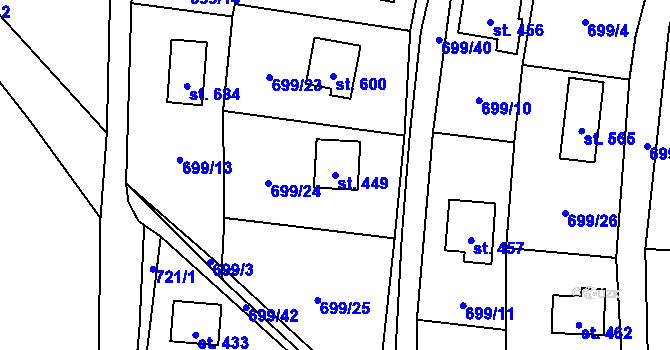 Parcela st. 449 v KÚ Sklenov, Katastrální mapa