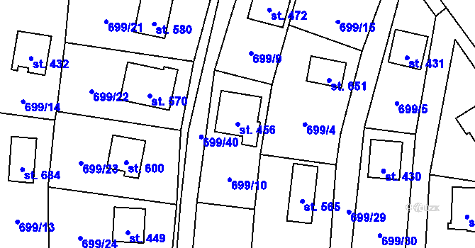 Parcela st. 456 v KÚ Sklenov, Katastrální mapa