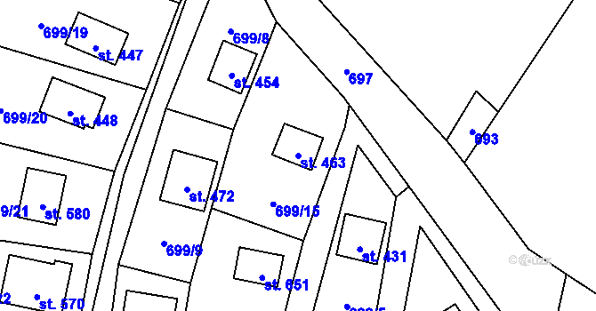 Parcela st. 463 v KÚ Sklenov, Katastrální mapa