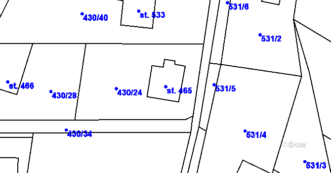 Parcela st. 465 v KÚ Sklenov, Katastrální mapa