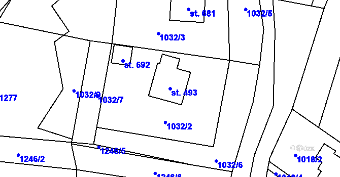 Parcela st. 493 v KÚ Sklenov, Katastrální mapa