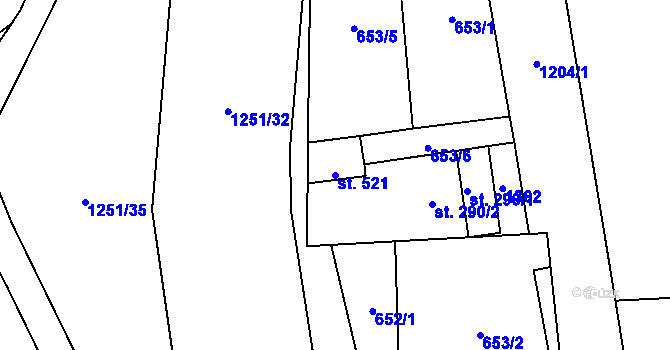 Parcela st. 521 v KÚ Sklenov, Katastrální mapa