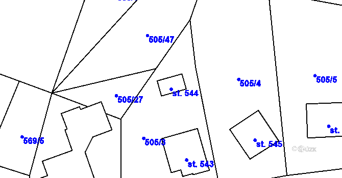 Parcela st. 544 v KÚ Sklenov, Katastrální mapa