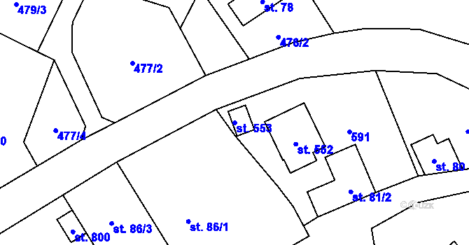 Parcela st. 553 v KÚ Sklenov, Katastrální mapa