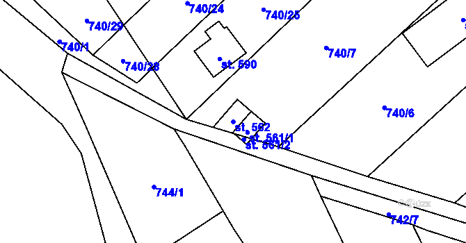 Parcela st. 562 v KÚ Sklenov, Katastrální mapa