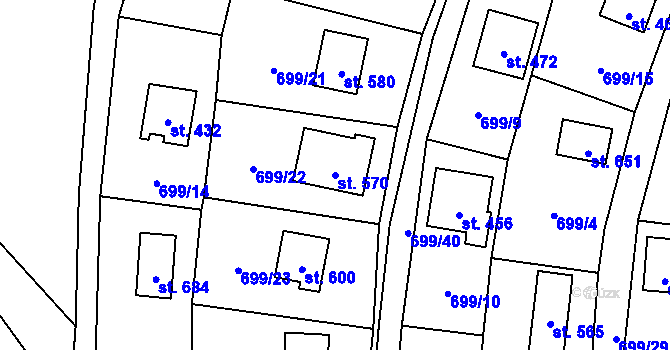 Parcela st. 570 v KÚ Sklenov, Katastrální mapa